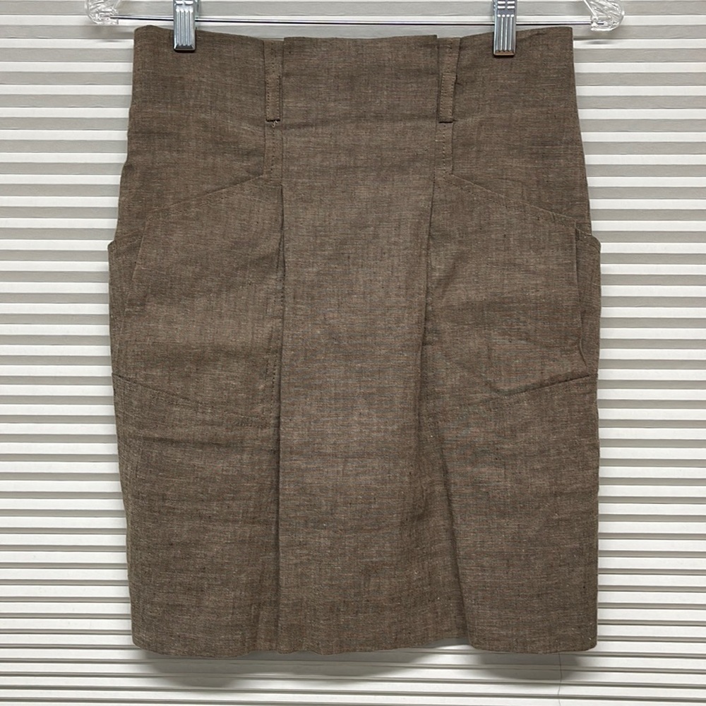 Bcbgmaxazria Brown Linen Sanja The Paper Bag Dobby Skirt Size 0